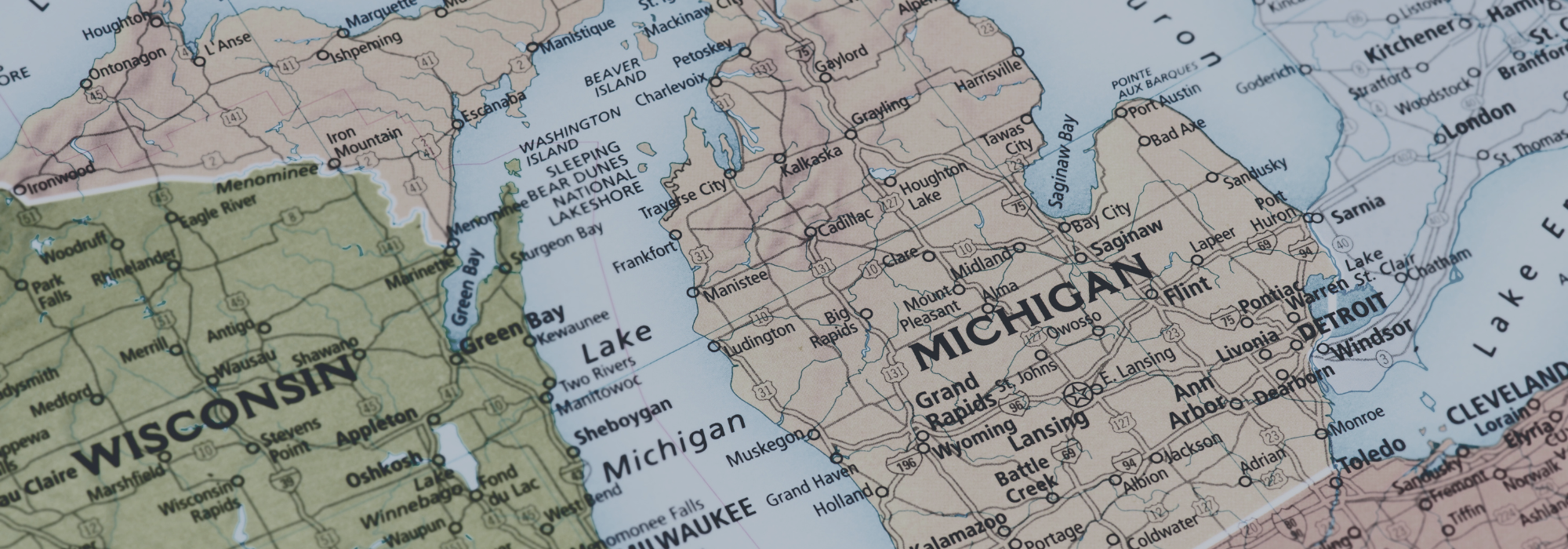 Map of Wisconsin and Michigan