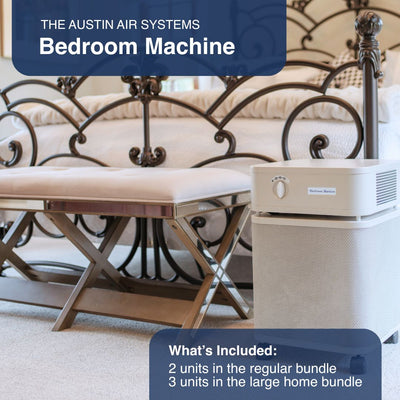 Austin Air Systems Bedroom Machine in a bedroom setting with furniture.
