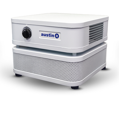 Austin "it" air purifier facing left on a white background