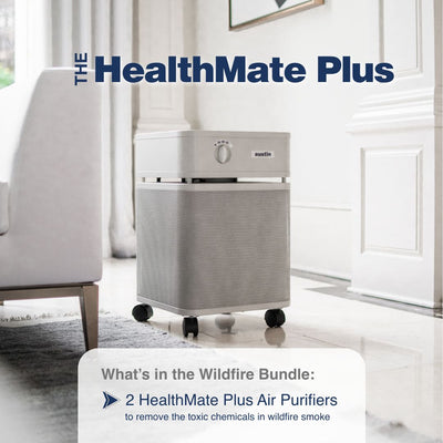 HealthMate Plus air purifier in a room with a couch and window.
