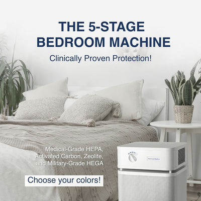 austin air bedroom machine in a bedroom with text overlay 

