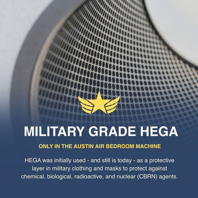 Austin Air Bedroom Machine with military grade HEGA filter and logo

