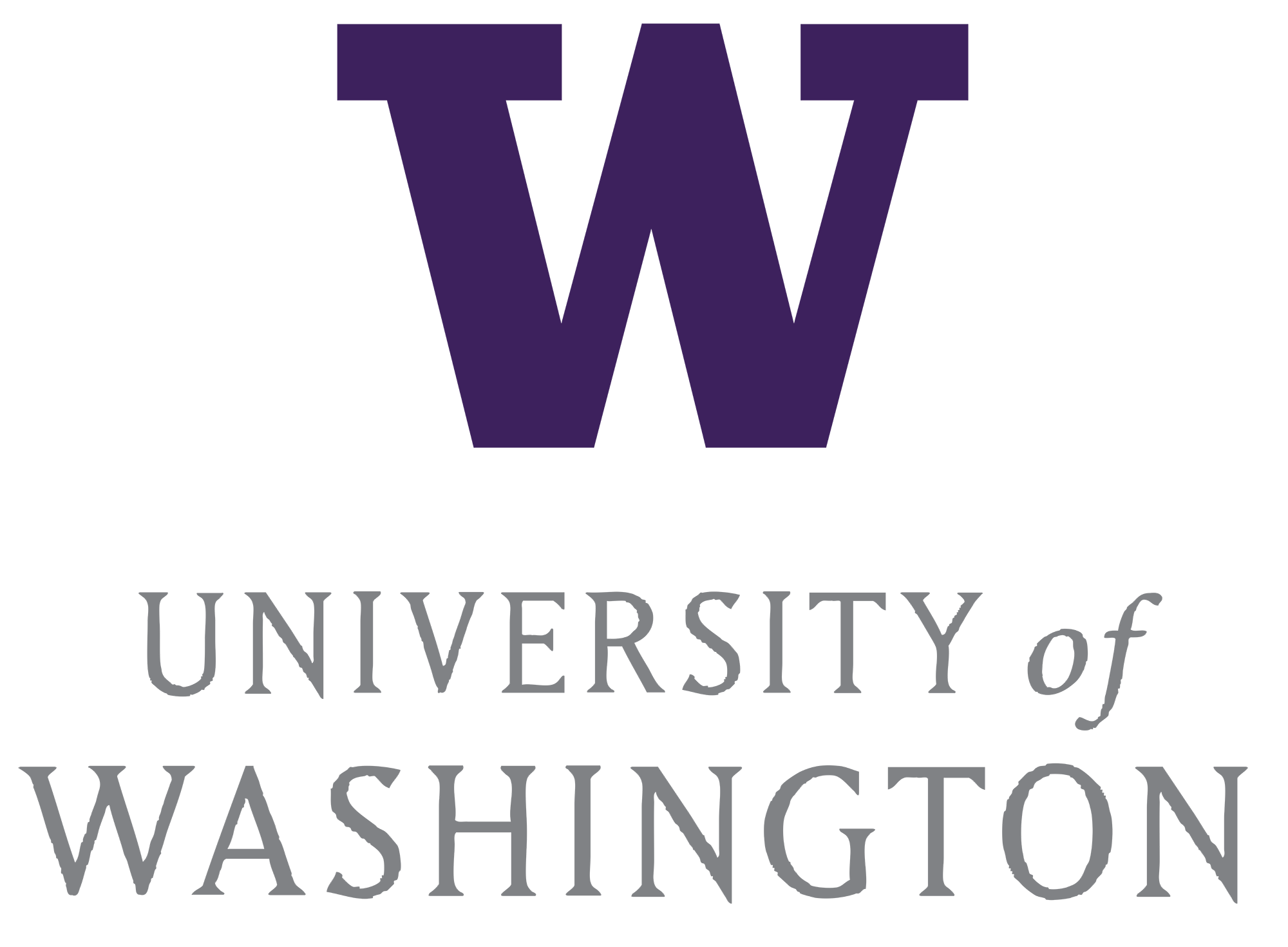 Logo of the University of Washington with a purple 'W' on a white background